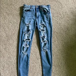American Eagle Super Stretch High Waisted Ripped Skinny Jeans
